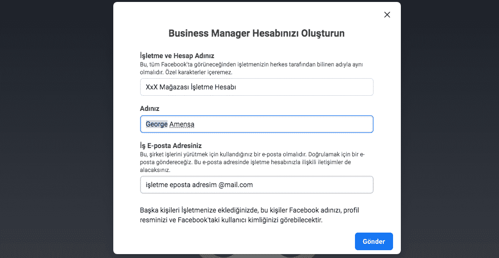 facebook business manager hesabı oluşturma