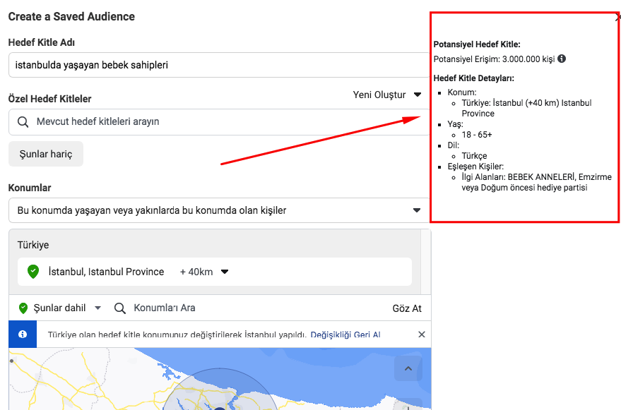 Facebook kaydedilen hedef kitle oluşturma