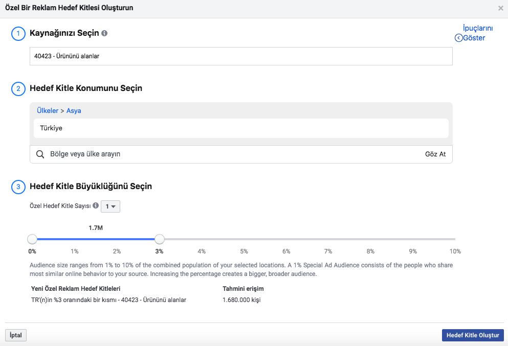 facebook business özel hedef kitle oluşturma 