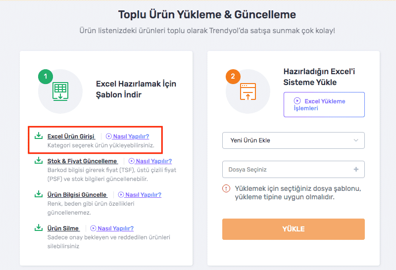 trendyol toplu ürün yükleme