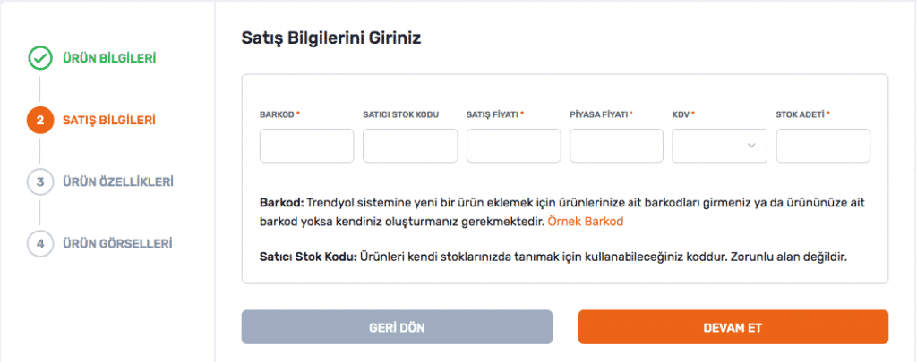 Trendyol satış bilgisi nasıl girilir.