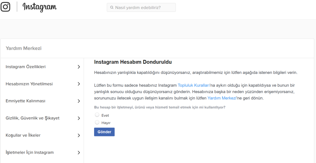 Kapanan İnstagram Hesabı Açma - Sosyal Medya Kapanan İnstagram Hesabı Açma Formu