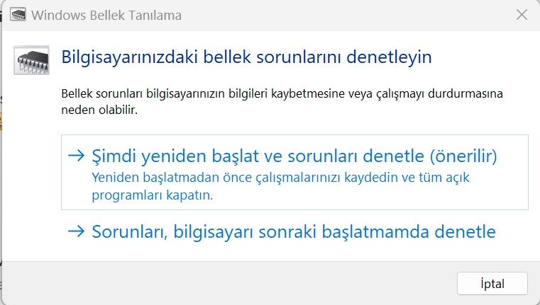 Ram Test Programı Windows Bellek Tanılama Aracı Kullanımı